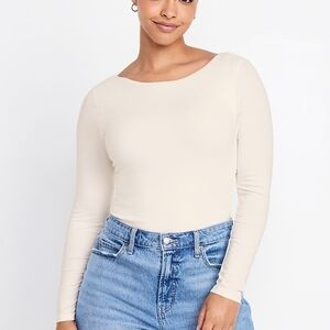 Old Navy Cream Scoop Back Long Sleeve Women's Bodysuit